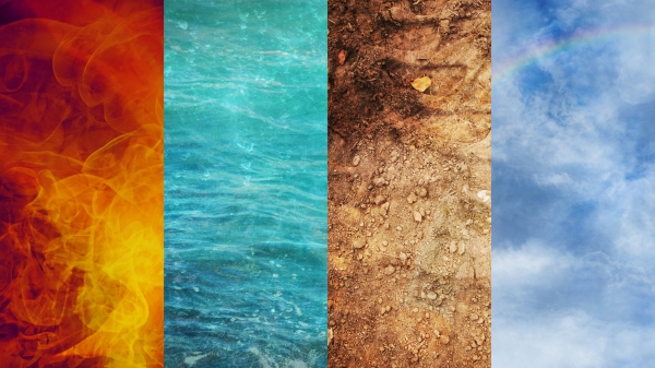 Graphic depicting four elements: fire, water, earth and air