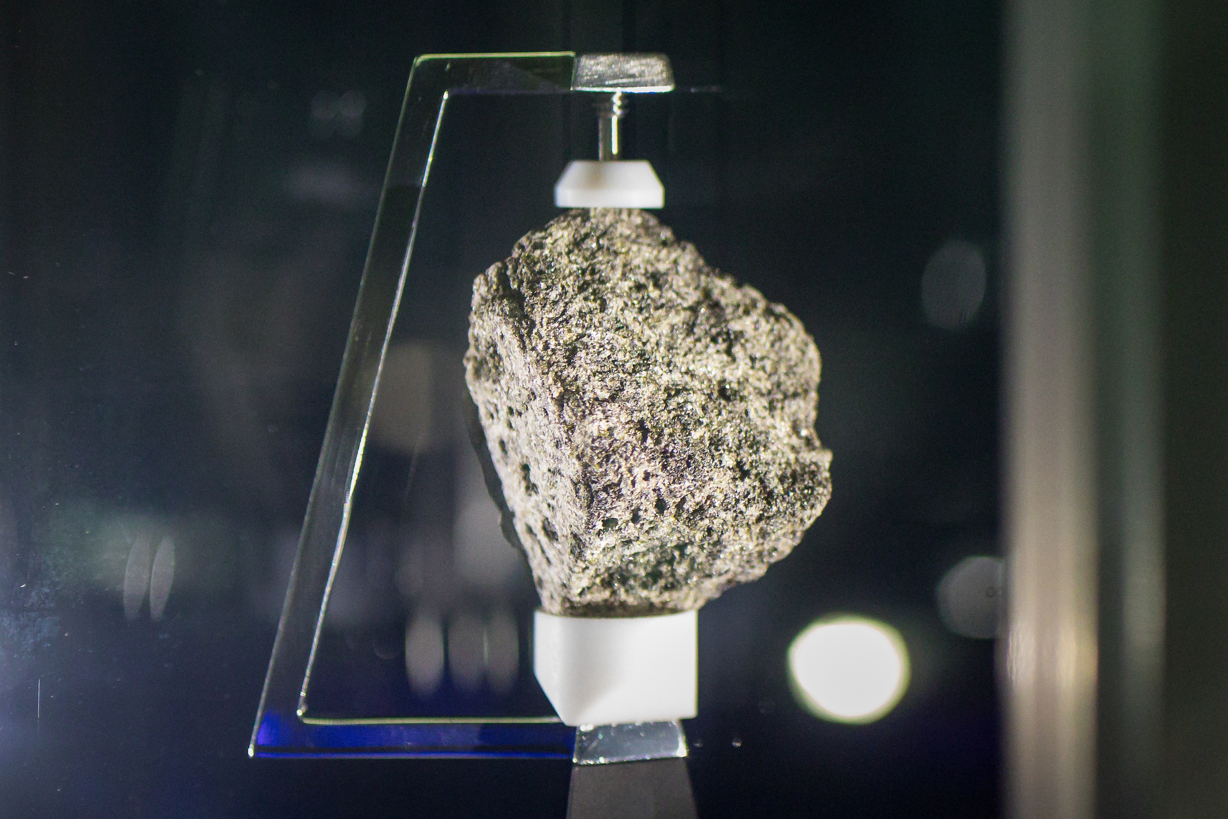 Moon rock in a display case