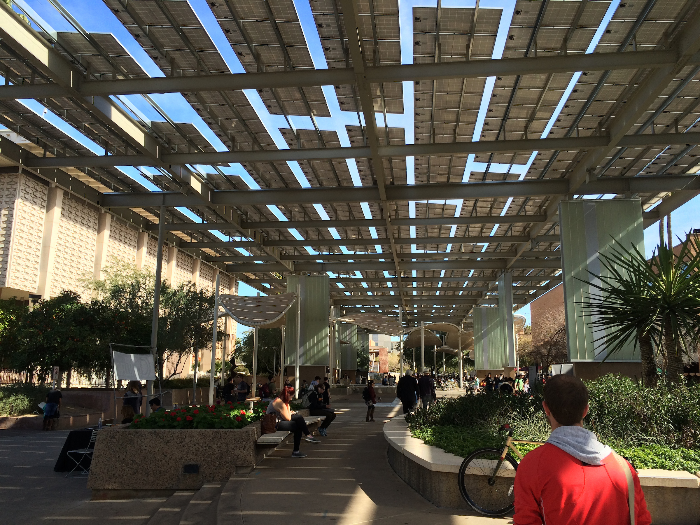 Campus mall with solar panels