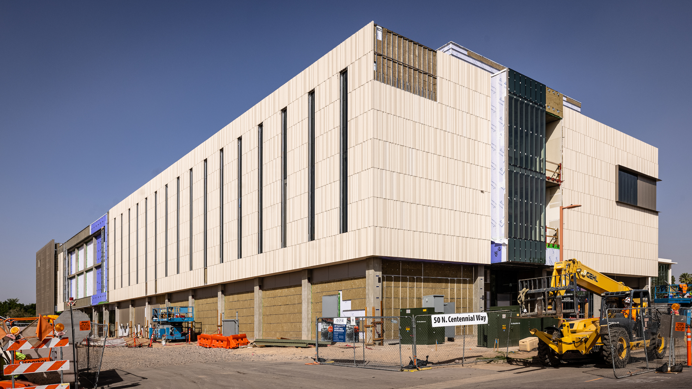 An exterior photo of the ASU at Mesa building under construction