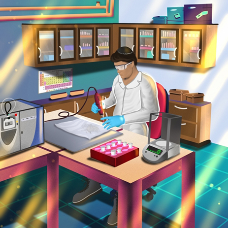 illustration of man working in lab