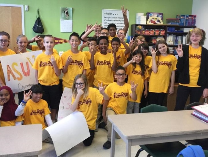 students in a classroom wearing ASU shirts