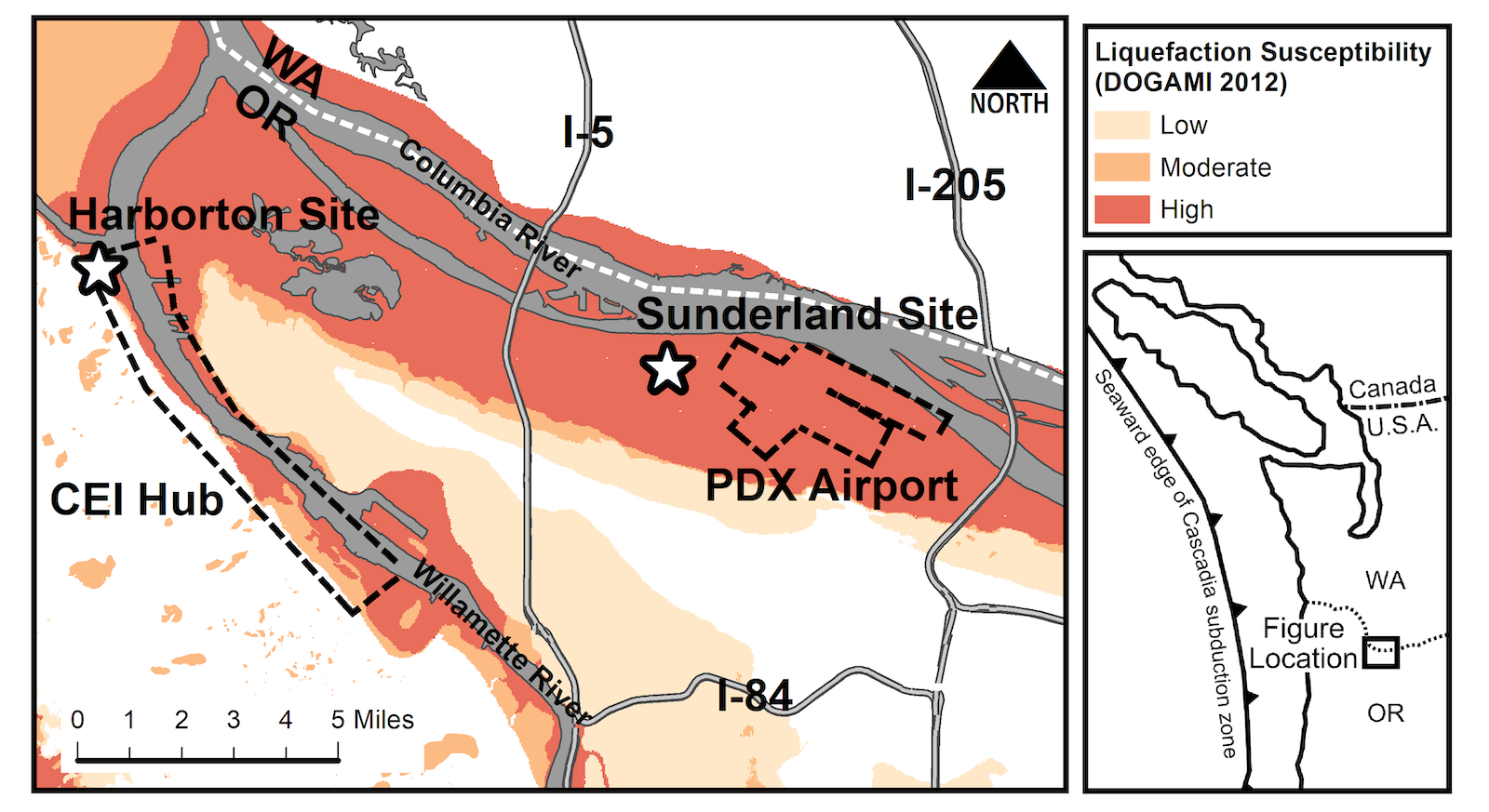 Project sites map for Portland area geotechnical earthquake engineering project