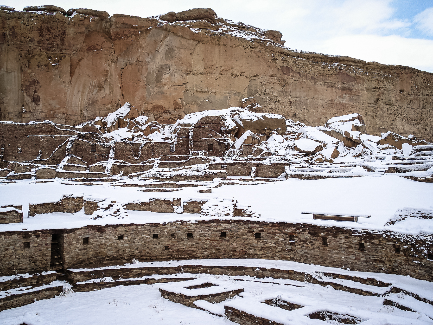 Pueblo Bonito in snow, Chaco Canyon, New Mexico