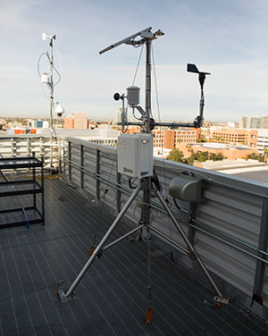 Weather-monitoring station on top of an ASU building in Tempe