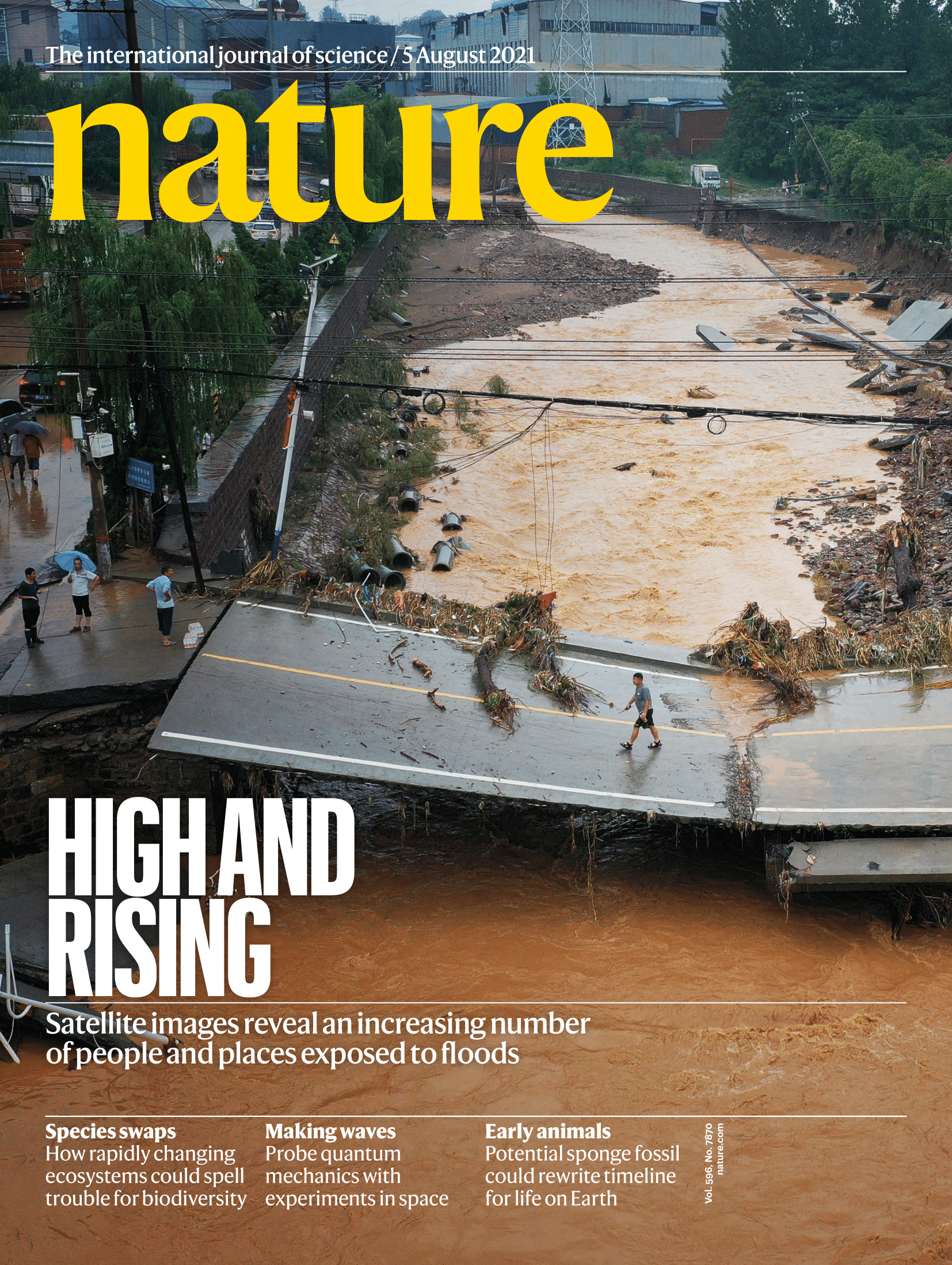 A flooded street on the cover of Nature magazine