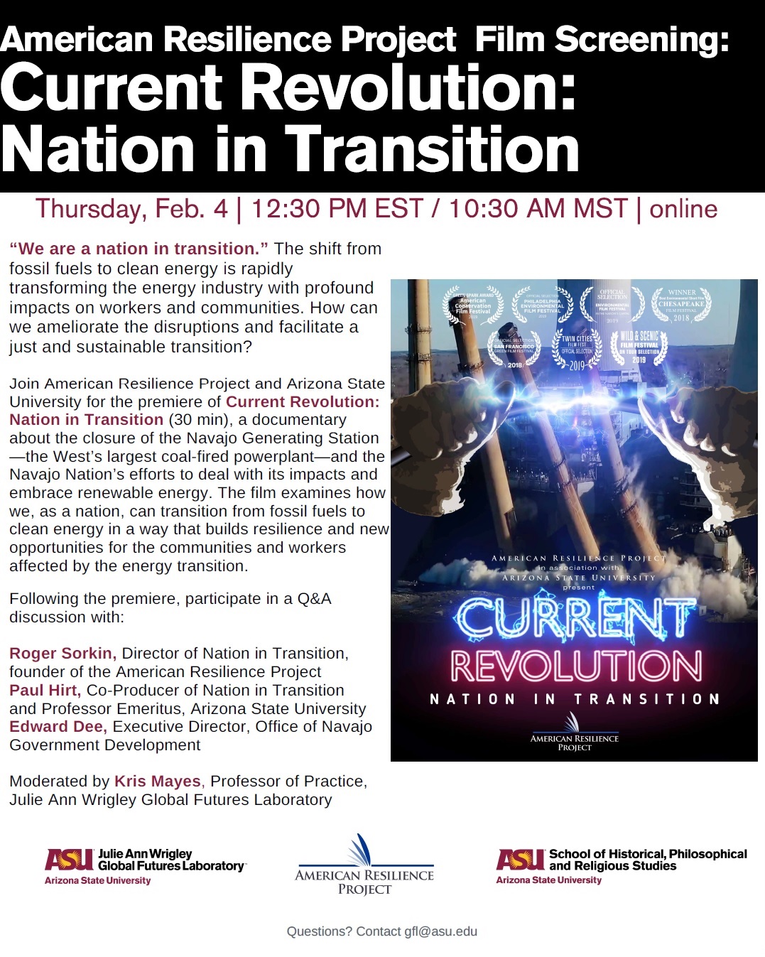 flyer for Current Revolution: Nation in Transition film premiere