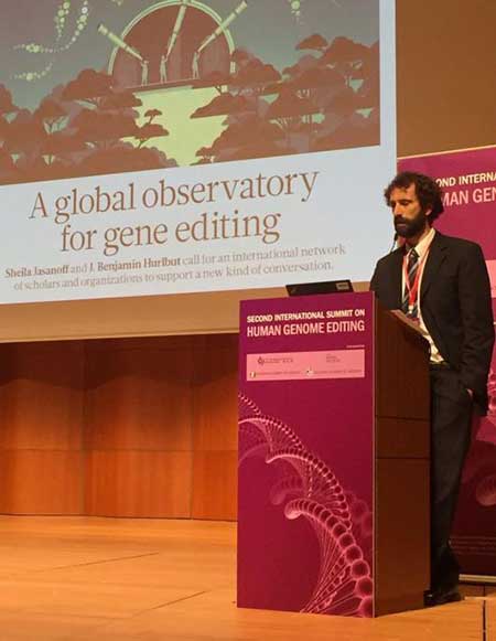 ASU bioethicists Ben Hurlbut speaks onstage at a gene editing summit