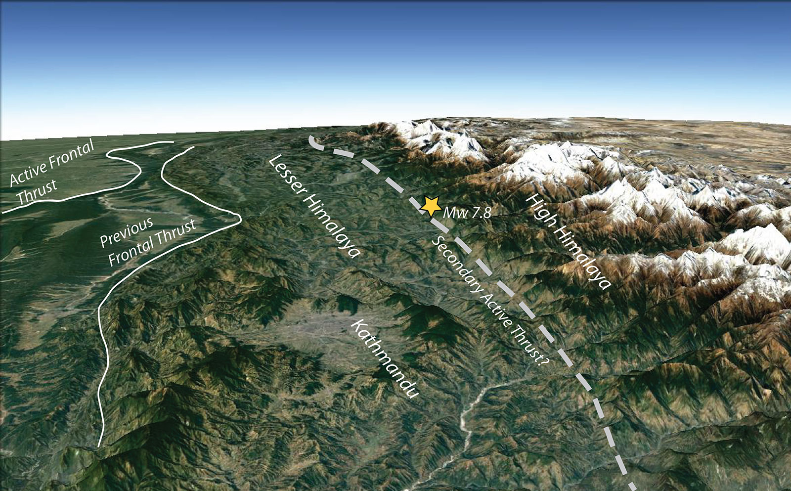 A Google Earth image of Nepal Himalaya