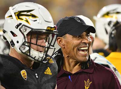 ASU football Coach Herm Edwards on the sideline during a game