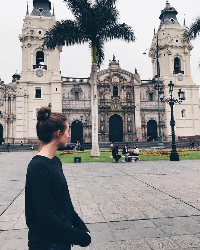 ASU student Jessica Cassano, stands in the Plaza de Armas in Lima, Peru.