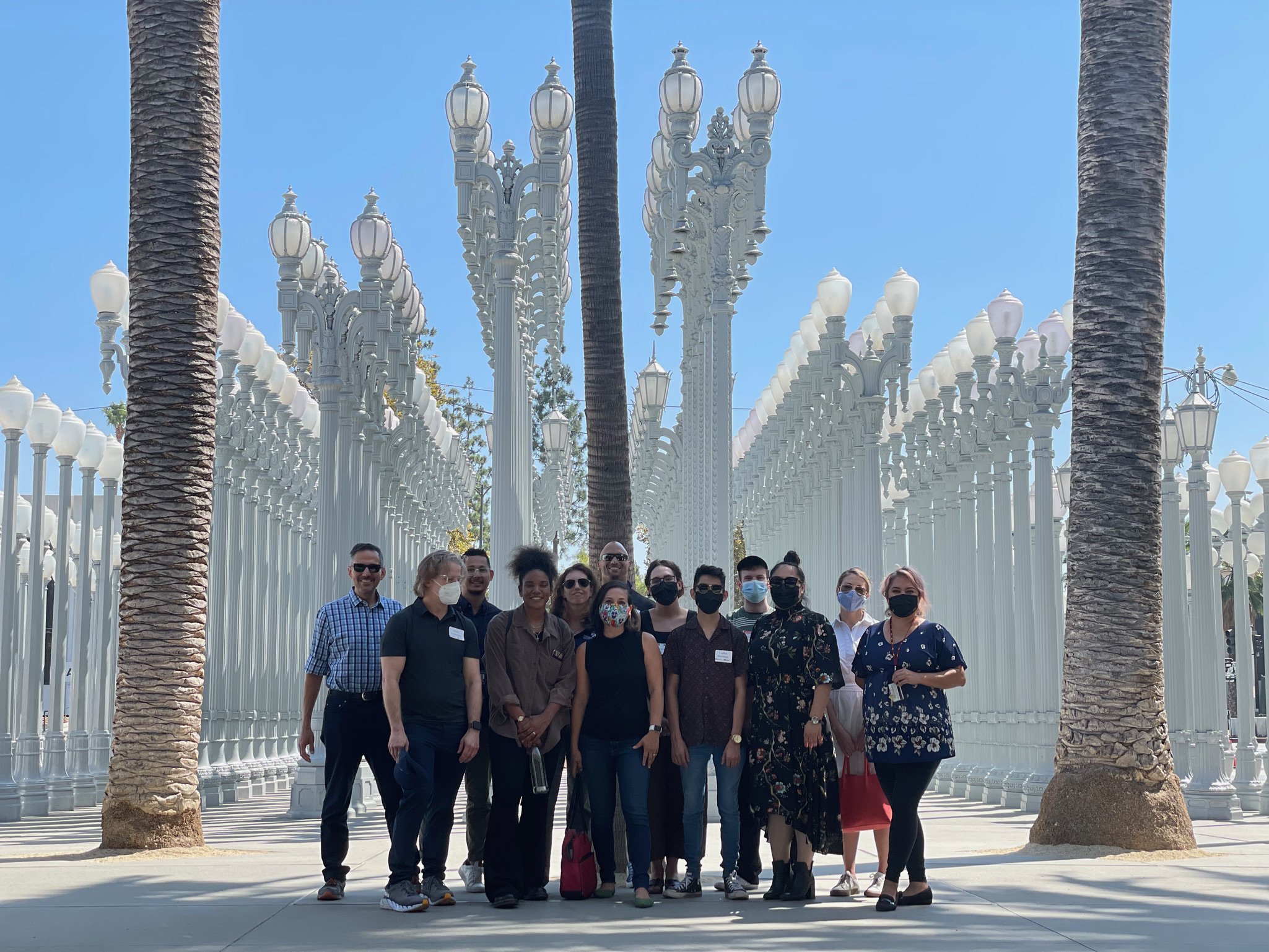 ASU graduate students pose for a group photo outside of the Los Angeles County Museum of Art.