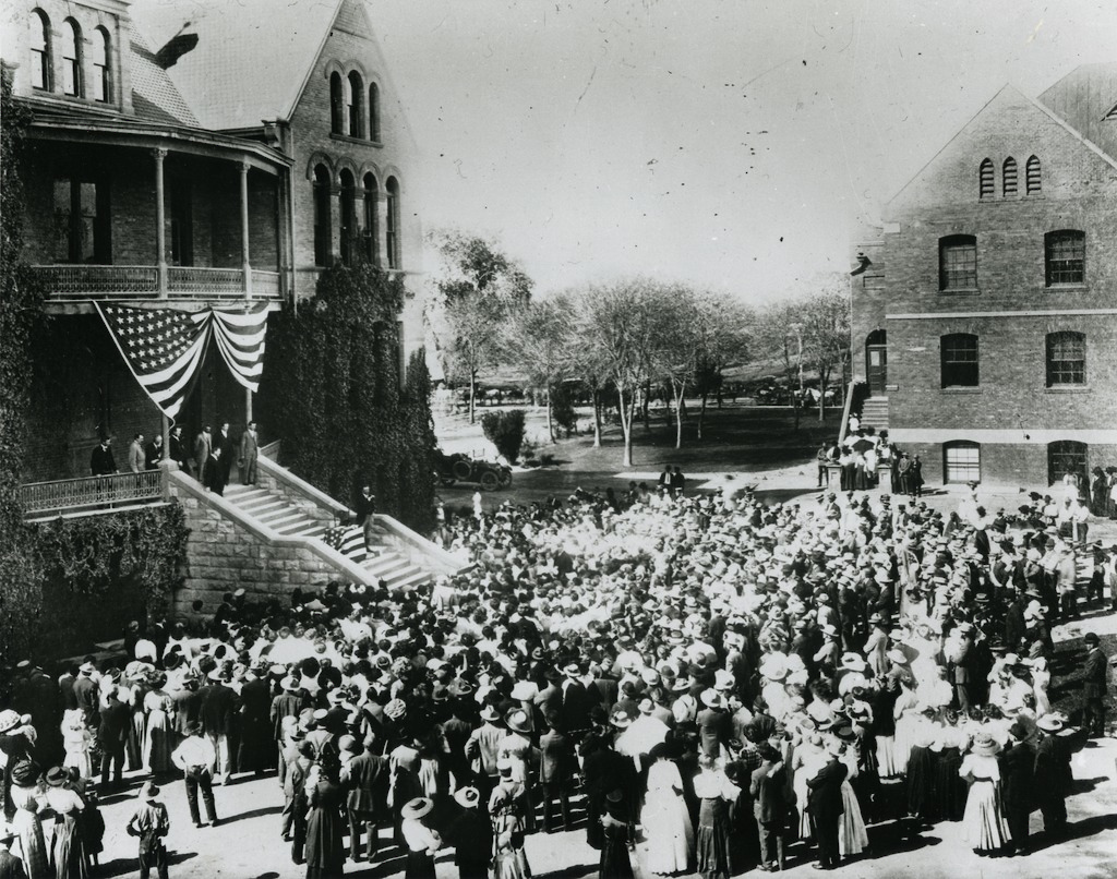 Former president Theodore Roosevelt speaking at Old Main, ASU 1911