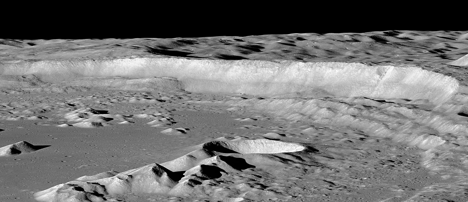 Antoniadi crater wall on the moon.