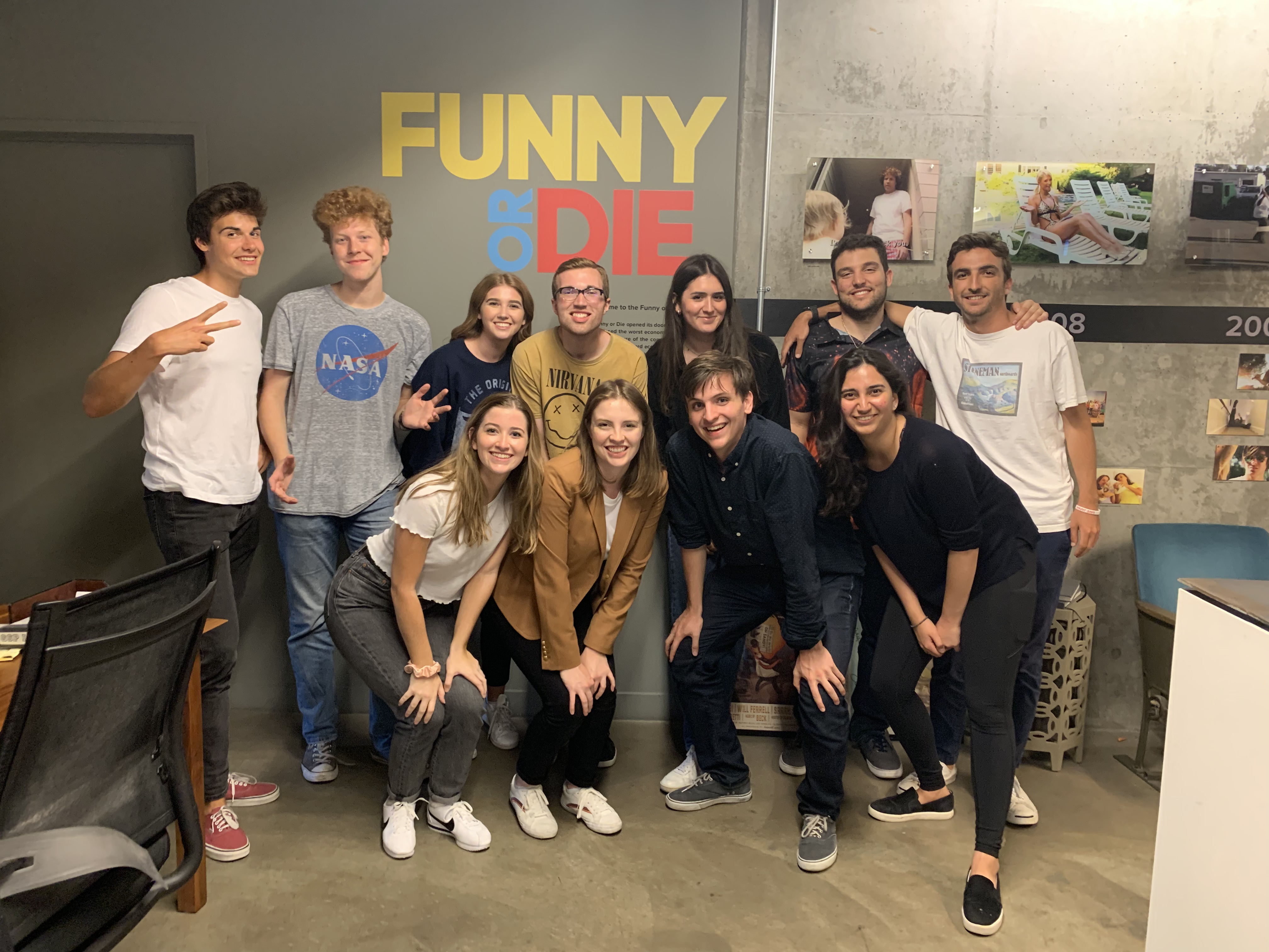 Paul Bukowsky (far left in white t-shirt) and fellow Funny or Die interns mug for the camera. Courtesy photo.