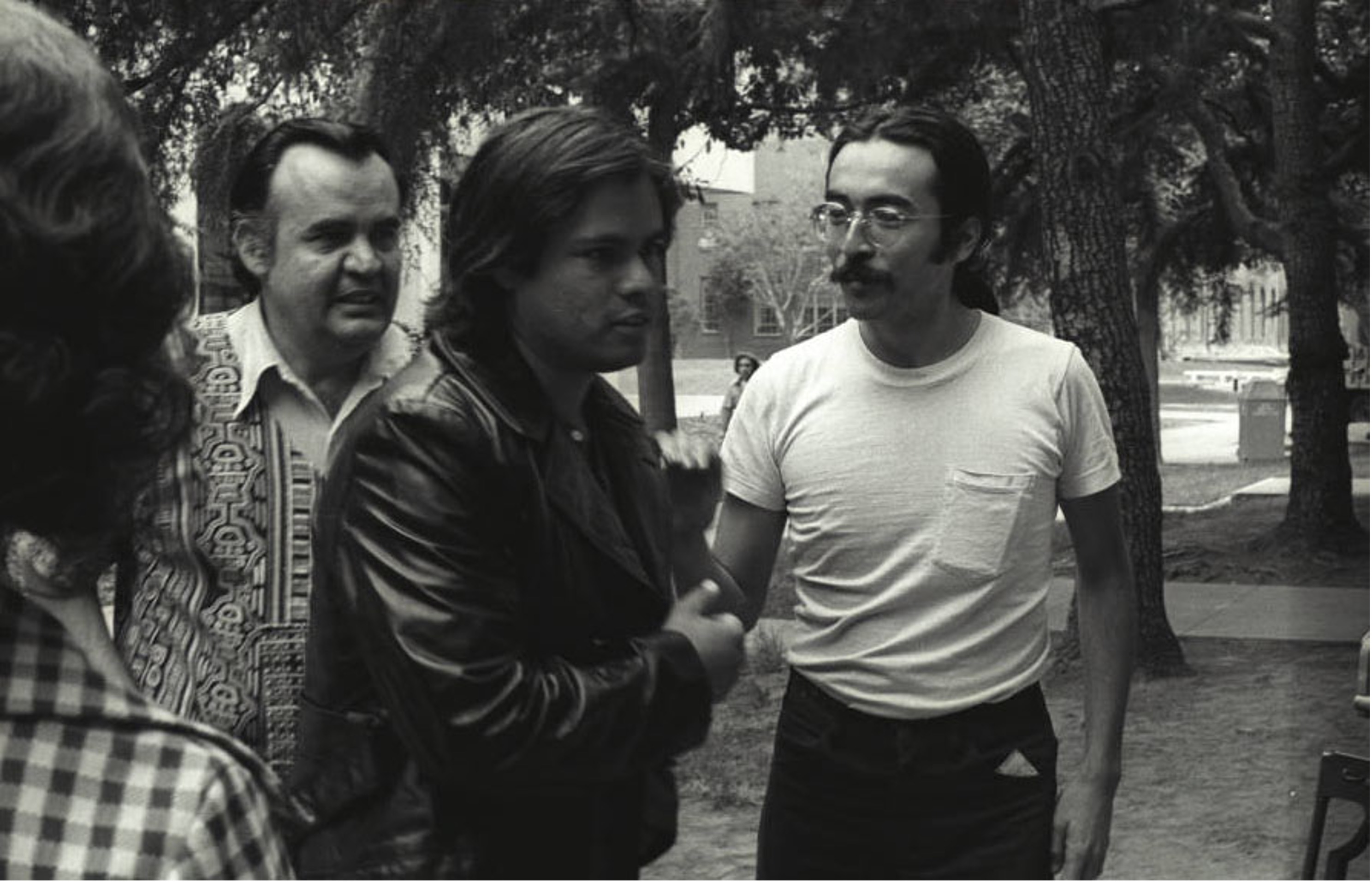 Juan Felipe Herrera (On the right with a white t-shirt) in the years 1979-1983 when he was writing the book Exiles of Desire (1983)