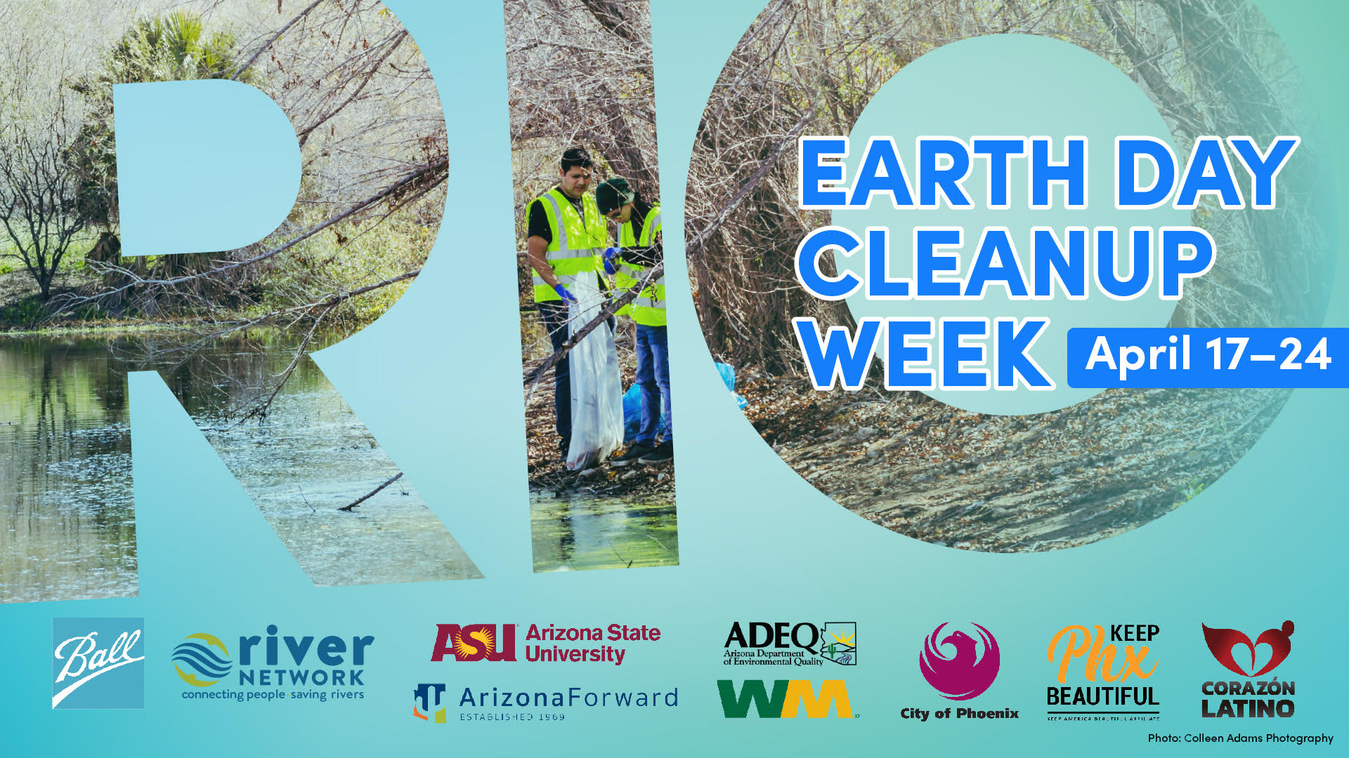 Flyer advertising Rio Earth Day Cleanup Week on April 17 through 24, with a list of sponsor logos