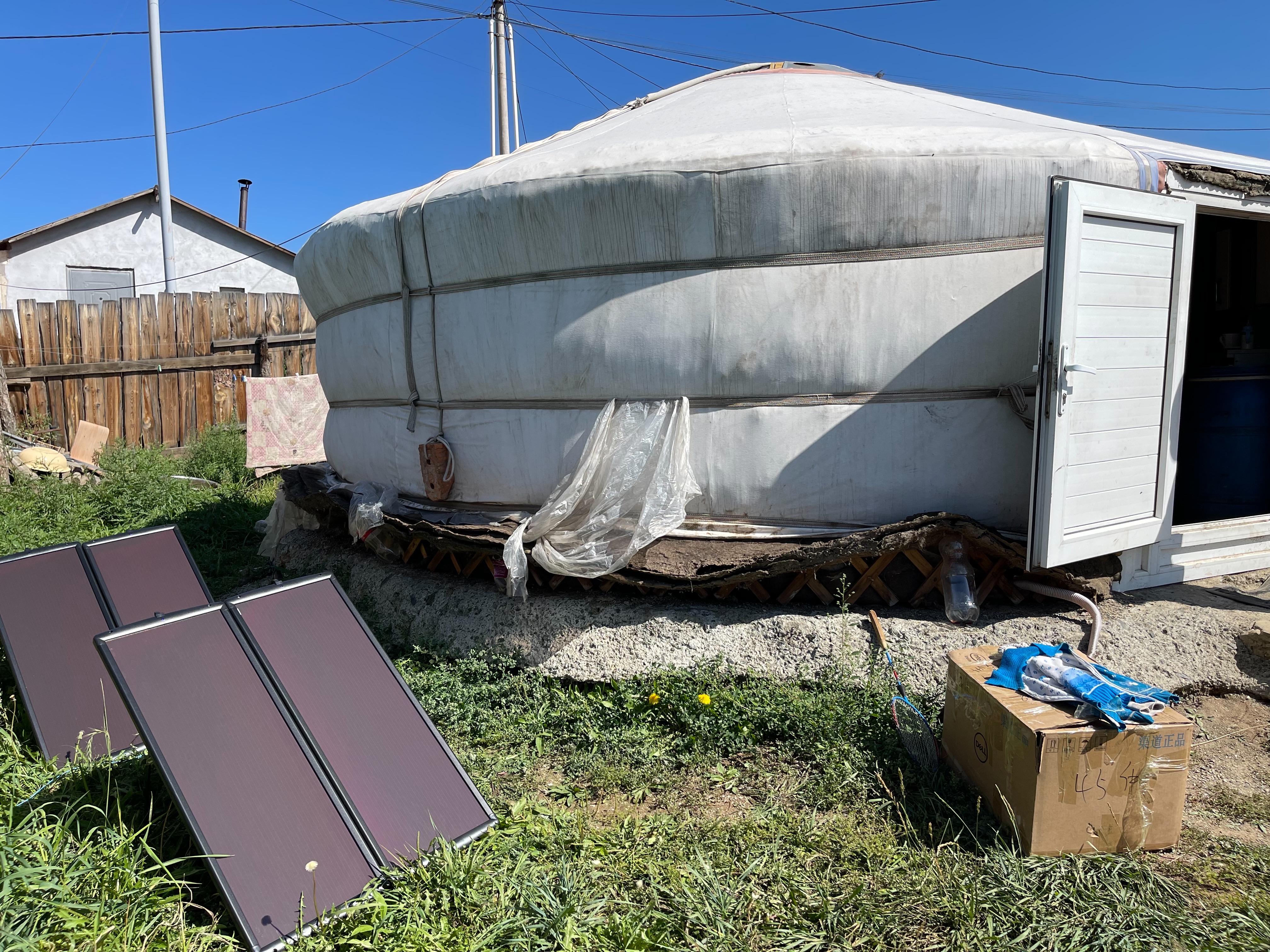Solar panels outside of a yurt 