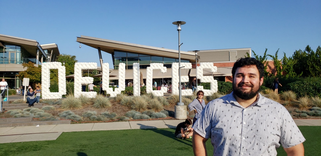 Electrical engineering alumnus Samuel Perez Diarte attends a Microsoft Devices team event. 
