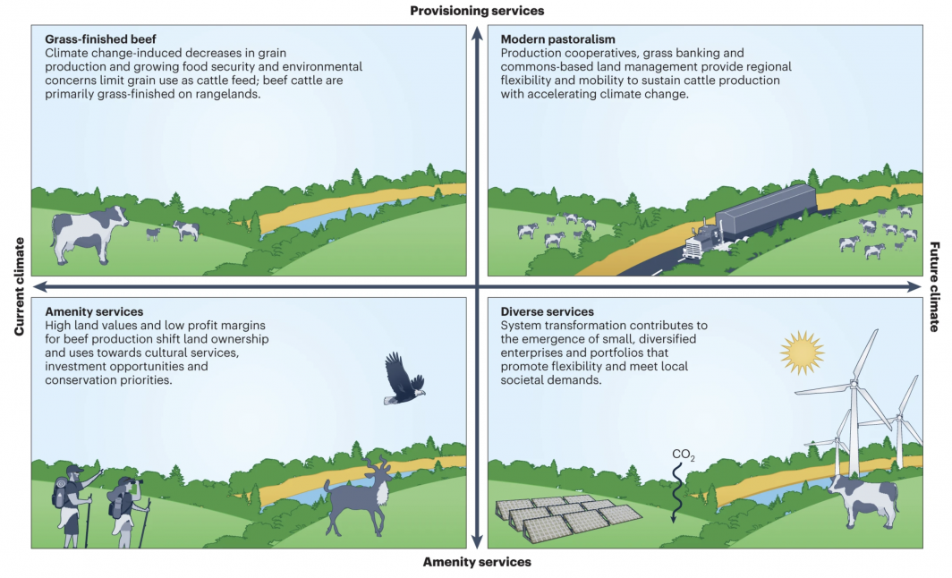 Illustrations of four plausible future scenarios for U.S. rangelands.