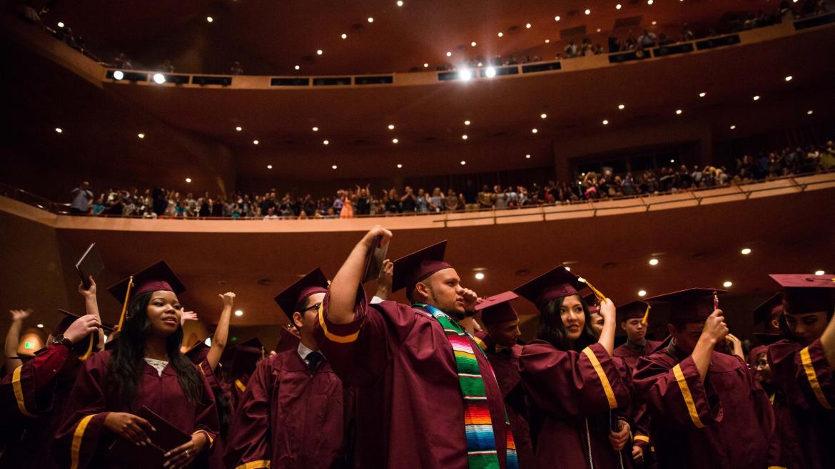 Students cheer at the ASU Prep-Phoenix commencement.