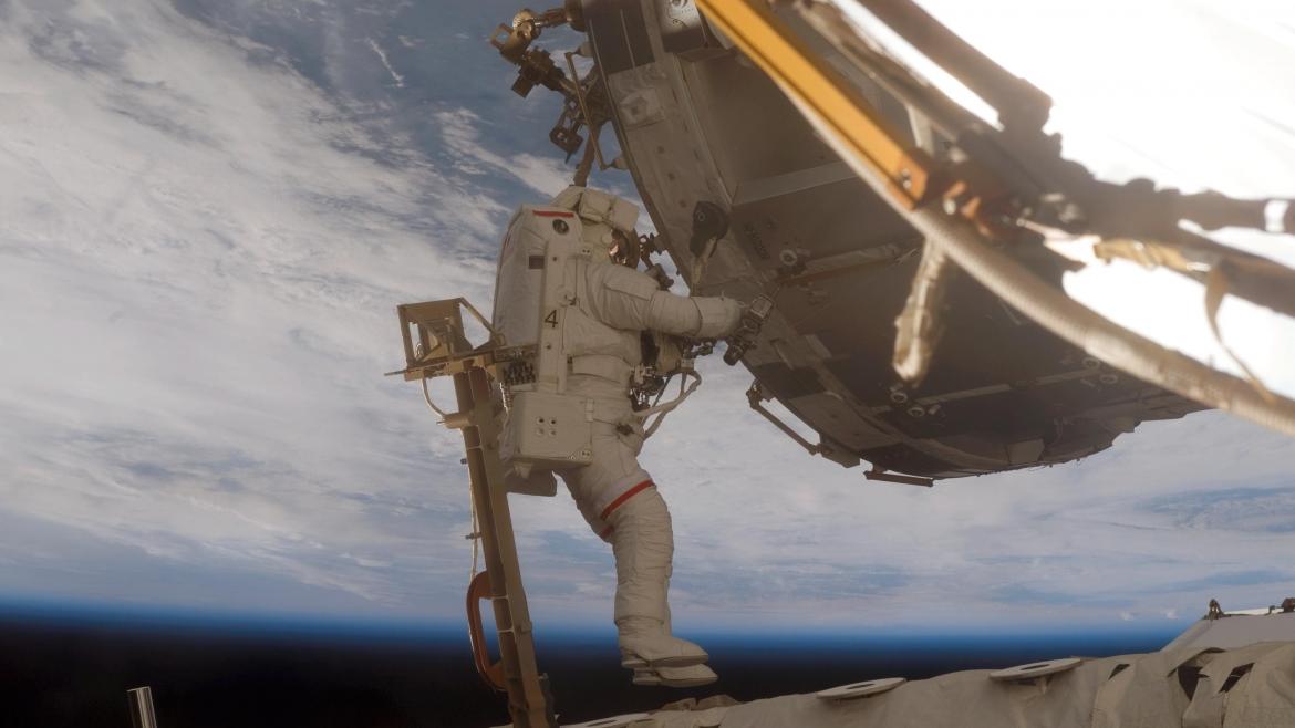 Astronaut Scott Parazynski on a spacewalk.