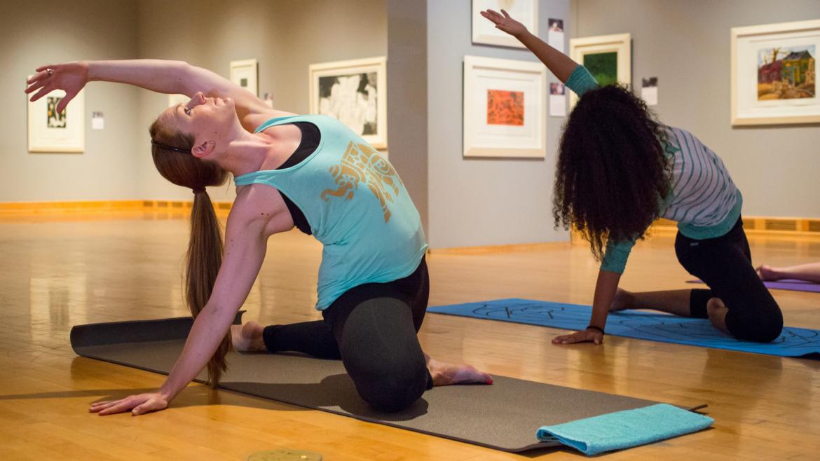 Students practicing yoga in an ASU Art Museum