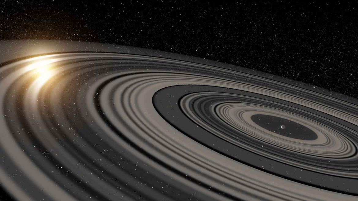 A planet surrounded by beautiful rings.