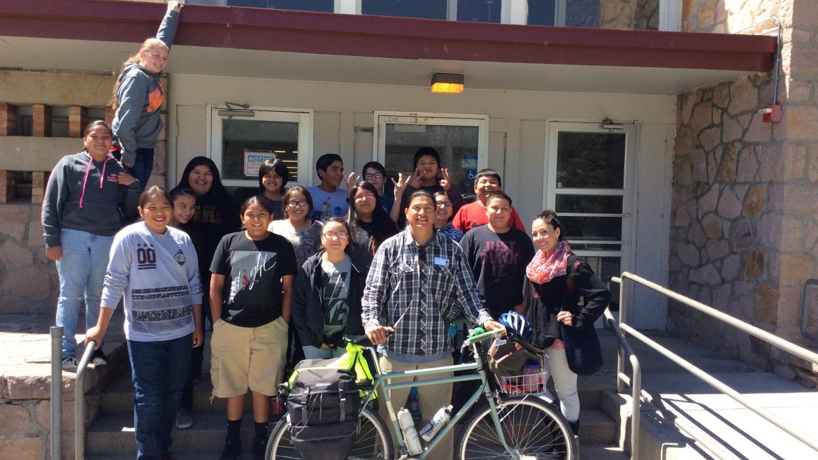 ASU master's student Kenny Dyer Redner with a class of Native students