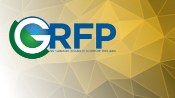 National Science Foundation Graduate Research Fellowship Program logo on an abstract gold background.