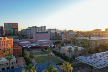 View of ASU Tempe campus from drone