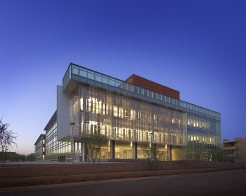 Exterior of a Biodesign Institute building on Arizona State University's Tempe campus.