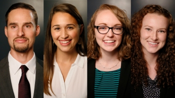 Photo of four ASU Law alumni to achieve top scores on bar exam: Paul Arthur Phelps, Megan Carrasco, Abigail Dockum and Samantha Orwoll