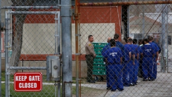 Detainees line up at the Pitchess Detention Center in Castaic on March 11, 2015