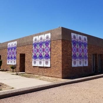 Photo of Kyllan Maney’s work on the exterior of the Edna Vihel Art Center
