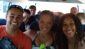 Erica Warkus with friends after a diving trip in Indonesia