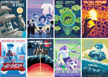 A collection of sci-fi-looking posters