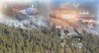 A photo collage depicting the impact of climate change, including forest fires, on the environment.