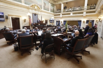 Utah Senate floor is viewed during the Utah legislative session in Salt Lake City