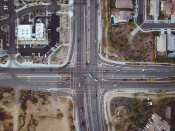 aerial view of a busy city intersection