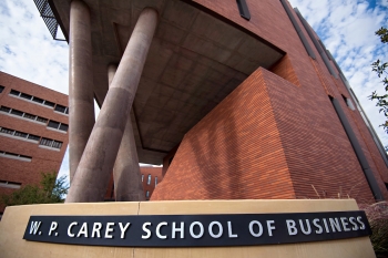 Exterior of the W. P. Carey School of Business building on Arizona State University's Tempe campus.