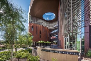 Exterior of McCord Hall, home to ASU's W. P. Carey School of Business on the Tempe campus.