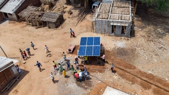 Solar panel installation at a village in India.