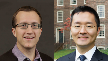 Side-by-side portraits of ASU assistant professors Joseph O'Rourke (left) and Qijun Hong.