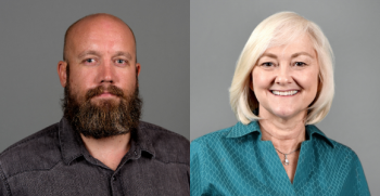 Side-by-side portraits of ASU professors Jeffrey Jensen and Janet Neisewander of ASU's School of Life Sciences.