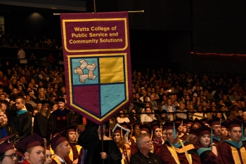 ASU Watts College graduates celebrate their achievement at the college's fall 2019 convocation in downtown Phoenix.