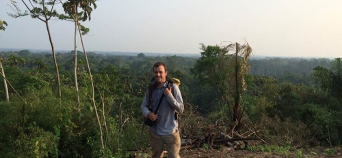 Dr. S. Buessecker preparing to enter the peatlands of the Amazon basin.