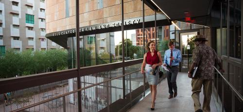 Visitors tour the new law building in downtown Phoenix.