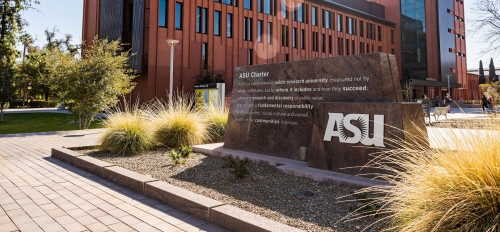 View of ASU Charter sign in front of Language and Literature building