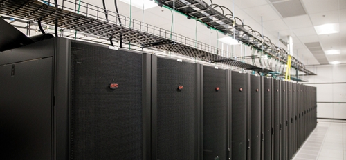 A row of racks containing ASU's new supercomputer, Sol